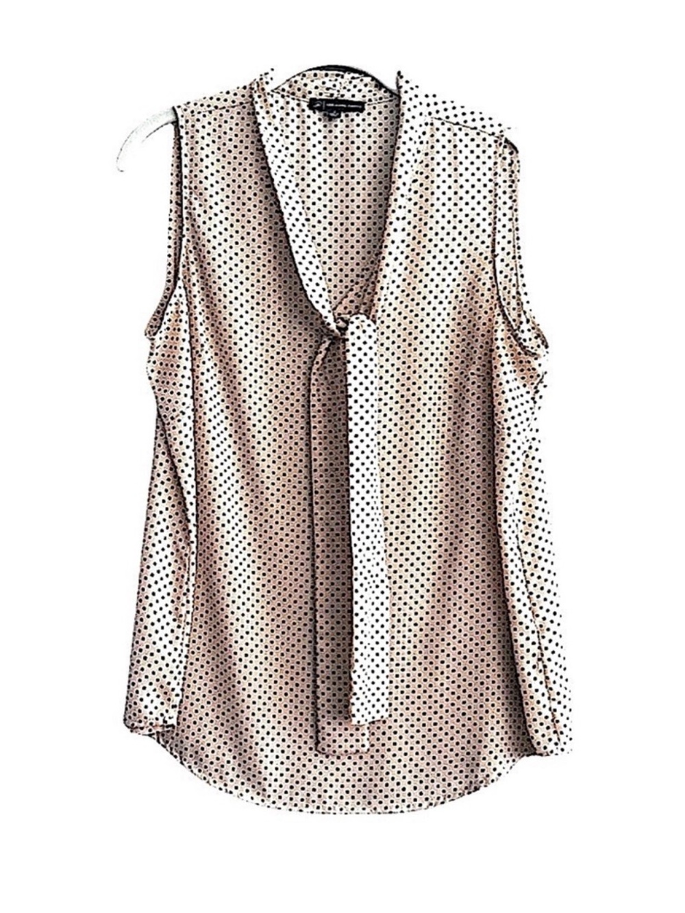 Adrianna Papell Tie Neck Print Blouse Sleeveless Beige Tan Black White Size M